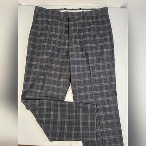 Perry Ellis Portfolio Gray Plaid Trousers Dress Pants Size 36x30 Slim AZ-1757